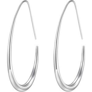Sliver Lightweight Teardrop Large Oval Pull Through Hoop Earrings for Women